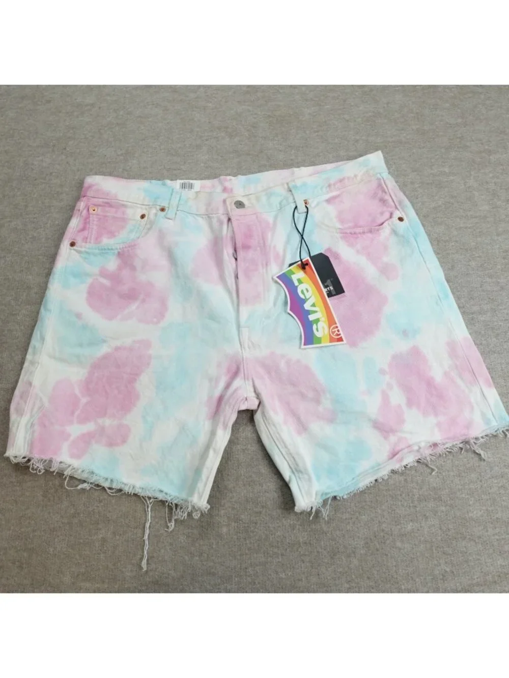 Levi's Shorts Mens 38 White Blue Denim 501 '93 Tie Dye Pride Premium NEW READ